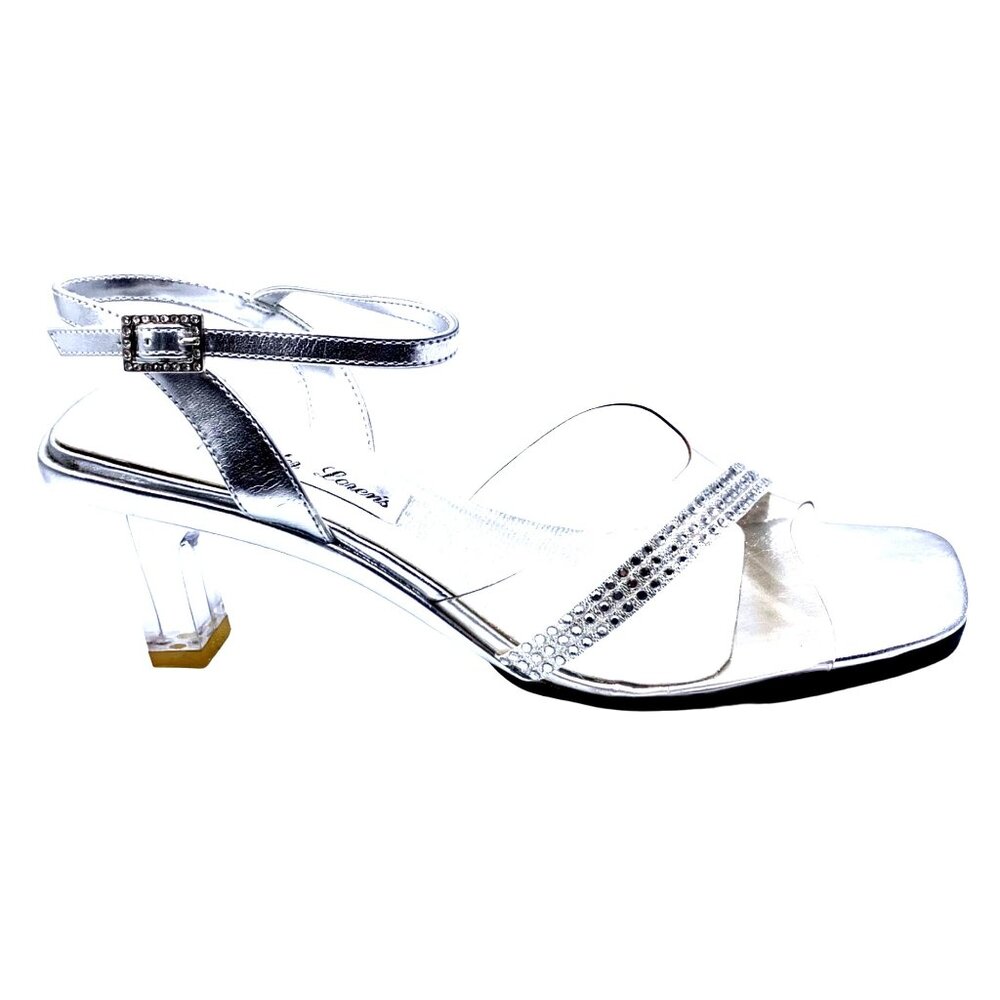 Lucite Evening Sandals Rhinestone Accents Mid-Heel Size 9 Black Tie Prom Pageant